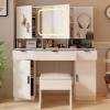imageVINGLI 40quot Vanity Set with Lighted Mirror and StoolWhite Makeup Vanity Table Set with 9 Lights for WomenBedroom Makeup Dressing Table with 2 Drawers and StoolWhiteampampGold3Drawers  DIY Pegboard  5Cabinets