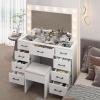 imageVINGLI 40quot Vanity Set with Lighted Mirror and StoolWhite Makeup Vanity Table Set with 9 Lights for WomenBedroom Makeup Dressing Table with 2 Drawers and StoolWhiteampampGoldGlass Top  9Drawers  Stool