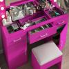 imageVINGLI 40quot Vanity Set with Lighted Mirror and StoolWhite Makeup Vanity Table Set with 9 Lights for WomenBedroom Makeup Dressing Table with 2 Drawers and StoolWhiteampampGoldGlass Top  Drawers Cabinets  Stool