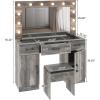 imageVINGLI 40quot Vanity Set with Lighted Mirror and StoolWhite Makeup Vanity Table Set with 9 Lights for WomenBedroom Makeup Dressing Table with 2 Drawers and StoolWhiteampampGoldGlass Top  Drawers Cabinets  Stool