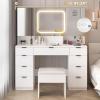 imageVINGLI 40quot Vanity Set with Lighted Mirror and StoolWhite Makeup Vanity Table Set with 9 Lights for WomenBedroom Makeup Dressing Table with 2 Drawers and StoolWhiteampampGold9Drawers  Mirror Cabinets