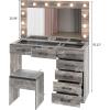 imageVINGLI 40quot Vanity Set with Lighted Mirror and StoolWhite Makeup Vanity Table Set with 9 Lights for WomenBedroom Makeup Dressing Table with 2 Drawers and StoolWhiteampampGoldGlass Top  7Drawers  Stool