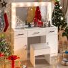 imageVINGLI 40quot Vanity Set with Lighted Mirror and StoolWhite Makeup Vanity Table Set with 9 Lights for WomenBedroom Makeup Dressing Table with 2 Drawers and StoolWhiteampampGoldGlass Top  Drawers Cabinets  Stool