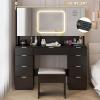 imageVINGLI 40quot Vanity Set with Lighted Mirror and StoolWhite Makeup Vanity Table Set with 9 Lights for WomenBedroom Makeup Dressing Table with 2 Drawers and StoolWhiteampampGold9Drawers  Mirror Cabinets