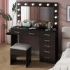 imageVINGLI 40quot Vanity Set with Lighted Mirror and StoolWhite Makeup Vanity Table Set with 9 Lights for WomenBedroom Makeup Dressing Table with 2 Drawers and StoolWhiteampampGoldGlass Top  7Drawers  Stool