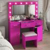 imageVINGLI 40quot Vanity Set with Lighted Mirror and StoolWhite Makeup Vanity Table Set with 9 Lights for WomenBedroom Makeup Dressing Table with 2 Drawers and StoolWhiteampampGoldGlass Top  Drawers Cabinets  Stool