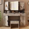 imageVINGLI 40quot Vanity Set with Lighted Mirror and StoolWhite Makeup Vanity Table Set with 9 Lights for WomenBedroom Makeup Dressing Table with 2 Drawers and StoolWhiteampampGold3Drawers  DIY Pegboard  5Cabinets