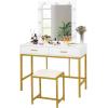 imageVINGLI 40quot Vanity Set with Lighted Mirror and StoolWhite Makeup Vanity Table Set with 9 Lights for WomenBedroom Makeup Dressing Table with 2 Drawers and StoolWhiteampampGold2Drawers  Stool