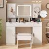 imageVINGLI 40quot Vanity Set with Lighted Mirror and StoolWhite Makeup Vanity Table Set with 9 Lights for WomenBedroom Makeup Dressing Table with 2 Drawers and StoolWhiteampampGold3Drawers  DIY Pegboard  5Cabinets