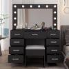 imageVINGLI 40quot Vanity Set with Lighted Mirror and StoolWhite Makeup Vanity Table Set with 9 Lights for WomenBedroom Makeup Dressing Table with 2 Drawers and StoolWhiteampampGoldGlass Top  9Drawers  Stool