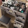 imageVINGLI 40quot Vanity Set with Lighted Mirror and StoolWhite Makeup Vanity Table Set with 9 Lights for WomenBedroom Makeup Dressing Table with 2 Drawers and StoolWhiteampampGoldGlass Top  7Drawers  Stool