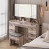 imageVINGLI 40quot Vanity Set with Lighted Mirror and StoolWhite Makeup Vanity Table Set with 9 Lights for WomenBedroom Makeup Dressing Table with 2 Drawers and StoolWhiteampampGold9Drawers  Mirror Cabinets