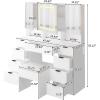 imageVINGLI 40quot Vanity Set with Lighted Mirror and StoolWhite Makeup Vanity Table Set with 9 Lights for WomenBedroom Makeup Dressing Table with 2 Drawers and StoolWhiteampampGold9Drawers  Mirror Cabinets