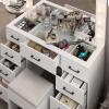 imageVINGLI 40quot Vanity Set with Lighted Mirror and StoolWhite Makeup Vanity Table Set with 9 Lights for WomenBedroom Makeup Dressing Table with 2 Drawers and StoolWhiteampampGoldGlass Top  9Drawers  Stool