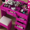 imageVINGLI 40quot Vanity Set with Lighted Mirror and StoolWhite Makeup Vanity Table Set with 9 Lights for WomenBedroom Makeup Dressing Table with 2 Drawers and StoolWhiteampampGoldGlass Top  7Drawers  Stool