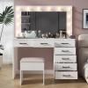 imageVINGLI 40quot Vanity Set with Lighted Mirror and StoolWhite Makeup Vanity Table Set with 9 Lights for WomenBedroom Makeup Dressing Table with 2 Drawers and StoolWhiteampampGoldGlass Top  7Drawers  Stool