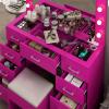 imageVINGLI 40quot Vanity Set with Lighted Mirror and StoolWhite Makeup Vanity Table Set with 9 Lights for WomenBedroom Makeup Dressing Table with 2 Drawers and StoolWhiteampampGoldGlass Top  9Drawers  Stool