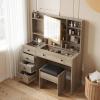 imageVINGLI 40quot Vanity Set with Lighted Mirror and StoolWhite Makeup Vanity Table Set with 9 Lights for WomenBedroom Makeup Dressing Table with 2 Drawers and StoolWhiteampampGoldGlass Top  5Drawers  Mirror Cabinet