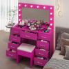 imageVINGLI 40quot Vanity Set with Lighted Mirror and StoolWhite Makeup Vanity Table Set with 9 Lights for WomenBedroom Makeup Dressing Table with 2 Drawers and StoolWhiteampampGoldGlass Top  9Drawers  Stool