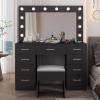 imageVINGLI 40quot Vanity Set with Lighted Mirror and StoolWhite Makeup Vanity Table Set with 9 Lights for WomenBedroom Makeup Dressing Table with 2 Drawers and StoolWhiteampampGoldGlass Top  9Drawers  Stool