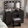 imageVINGLI 40quot Vanity Set with Lighted Mirror and StoolWhite Makeup Vanity Table Set with 9 Lights for WomenBedroom Makeup Dressing Table with 2 Drawers and StoolWhiteampampGoldGlass Top  Drawers Cabinets  Stool