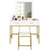 imageVINGLI 40quot Vanity Set with Lighted Mirror and StoolWhite Makeup Vanity Table Set with 9 Lights for WomenBedroom Makeup Dressing Table with 2 Drawers and StoolWhiteampampGold2Drawers  Stool