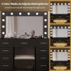 imageVINGLI 40quot Vanity Set with Lighted Mirror and StoolWhite Makeup Vanity Table Set with 9 Lights for WomenBedroom Makeup Dressing Table with 2 Drawers and StoolWhiteampampGoldGlass Top  9Drawers  Stool