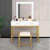 imageVINGLI 40quot Vanity Set with Lighted Mirror and StoolWhite Makeup Vanity Table Set with 9 Lights for WomenBedroom Makeup Dressing Table with 2 Drawers and StoolWhiteampampGold2Drawers  Stool