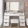 imageVINGLI 40quot Vanity Set with Lighted Mirror and StoolWhite Makeup Vanity Table Set with 9 Lights for WomenBedroom Makeup Dressing Table with 2 Drawers and StoolWhiteampampGold9Drawers  Mirror Cabinets