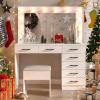 imageVINGLI 40quot Vanity Set with Lighted Mirror and StoolWhite Makeup Vanity Table Set with 9 Lights for WomenBedroom Makeup Dressing Table with 2 Drawers and StoolWhiteampampGoldGlass Top  7Drawers  Stool
