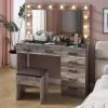 imageVINGLI 40quot Vanity Set with Lighted Mirror and StoolWhite Makeup Vanity Table Set with 9 Lights for WomenBedroom Makeup Dressing Table with 2 Drawers and StoolWhiteampampGoldGlass Top  7Drawers  Stool