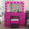 imageVINGLI 40quot Vanity Set with Lighted Mirror and StoolWhite Makeup Vanity Table Set with 9 Lights for WomenBedroom Makeup Dressing Table with 2 Drawers and StoolWhiteampampGoldGlass Top  9Drawers  Stool