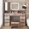 imageVINGLI 40quot Vanity Set with Lighted Mirror and StoolWhite Makeup Vanity Table Set with 9 Lights for WomenBedroom Makeup Dressing Table with 2 Drawers and StoolWhiteampampGold9Drawers  Mirror Cabinets