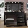 imageVINGLI 40quot Vanity Set with Lighted Mirror and StoolWhite Makeup Vanity Table Set with 9 Lights for WomenBedroom Makeup Dressing Table with 2 Drawers and StoolWhiteampampGoldGlass Top  7Drawers  Stool