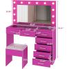 imageVINGLI 40quot Vanity Set with Lighted Mirror and StoolWhite Makeup Vanity Table Set with 9 Lights for WomenBedroom Makeup Dressing Table with 2 Drawers and StoolWhiteampampGoldGlass Top  7Drawers  Stool