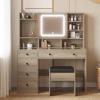 imageVINGLI 40quot Vanity Set with Lighted Mirror and StoolWhite Makeup Vanity Table Set with 9 Lights for WomenBedroom Makeup Dressing Table with 2 Drawers and StoolWhiteampampGoldGlass Top  5Drawers  Mirror Cabinet