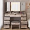 imageVINGLI 40quot Vanity Set with Lighted Mirror and StoolWhite Makeup Vanity Table Set with 9 Lights for WomenBedroom Makeup Dressing Table with 2 Drawers and StoolWhiteampampGold9Drawers  Mirror Cabinets