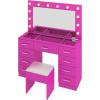 imageVINGLI 40quot Vanity Set with Lighted Mirror and StoolWhite Makeup Vanity Table Set with 9 Lights for WomenBedroom Makeup Dressing Table with 2 Drawers and StoolWhiteampampGoldGlass Top  9Drawers  Stool