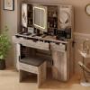 imageVINGLI 40quot Vanity Set with Lighted Mirror and StoolWhite Makeup Vanity Table Set with 9 Lights for WomenBedroom Makeup Dressing Table with 2 Drawers and StoolWhiteampampGold3Drawers  DIY Pegboard  5Cabinets