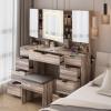 imageVINGLI 40quot Vanity Set with Lighted Mirror and StoolWhite Makeup Vanity Table Set with 9 Lights for WomenBedroom Makeup Dressing Table with 2 Drawers and StoolWhiteampampGold9Drawers  Mirror Cabinets