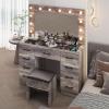 imageVINGLI 40quot Vanity Set with Lighted Mirror and StoolWhite Makeup Vanity Table Set with 9 Lights for WomenBedroom Makeup Dressing Table with 2 Drawers and StoolWhiteampampGoldGlass Top  9Drawers  Stool