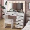 imageVINGLI 40quot Vanity Set with Lighted Mirror and StoolWhite Makeup Vanity Table Set with 9 Lights for WomenBedroom Makeup Dressing Table with 2 Drawers and StoolWhiteampampGoldGlass Top  7Drawers  Stool