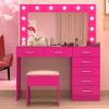 imageVINGLI 40quot Vanity Set with Lighted Mirror and StoolWhite Makeup Vanity Table Set with 9 Lights for WomenBedroom Makeup Dressing Table with 2 Drawers and StoolWhiteampampGoldGlass Top  7Drawers  Stool