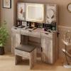 imageVINGLI 40quot Vanity Set with Lighted Mirror and StoolWhite Makeup Vanity Table Set with 9 Lights for WomenBedroom Makeup Dressing Table with 2 Drawers and StoolWhiteampampGold3Drawers  DIY Pegboard  5Cabinets