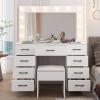 imageVINGLI 40quot Vanity Set with Lighted Mirror and StoolWhite Makeup Vanity Table Set with 9 Lights for WomenBedroom Makeup Dressing Table with 2 Drawers and StoolWhiteampampGoldGlass Top  9Drawers  Stool
