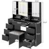 imageVINGLI 40quot Vanity Set with Lighted Mirror and StoolWhite Makeup Vanity Table Set with 9 Lights for WomenBedroom Makeup Dressing Table with 2 Drawers and StoolWhiteampampGold9Drawers  Mirror Cabinets