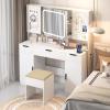 imageVINGLI 40quot Vanity Set with Lighted Mirror and StoolWhite Makeup Vanity Table Set with 9 Lights for WomenBedroom Makeup Dressing Table with 2 Drawers and StoolWhiteampampGold3Drawers  DIY Pegboard  5Cabinets