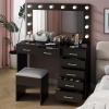 imageVINGLI 40quot Vanity Set with Lighted Mirror and StoolWhite Makeup Vanity Table Set with 9 Lights for WomenBedroom Makeup Dressing Table with 2 Drawers and StoolWhiteampampGoldGlass Top  7Drawers  Stool