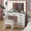 imageVINGLI 40quot Vanity Set with Lighted Mirror and StoolWhite Makeup Vanity Table Set with 9 Lights for WomenBedroom Makeup Dressing Table with 2 Drawers and StoolWhiteampampGoldGlass Top  7Drawers  Stool