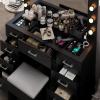imageVINGLI 40quot Vanity Set with Lighted Mirror and StoolWhite Makeup Vanity Table Set with 9 Lights for WomenBedroom Makeup Dressing Table with 2 Drawers and StoolWhiteampampGoldGlass Top  9Drawers  Stool